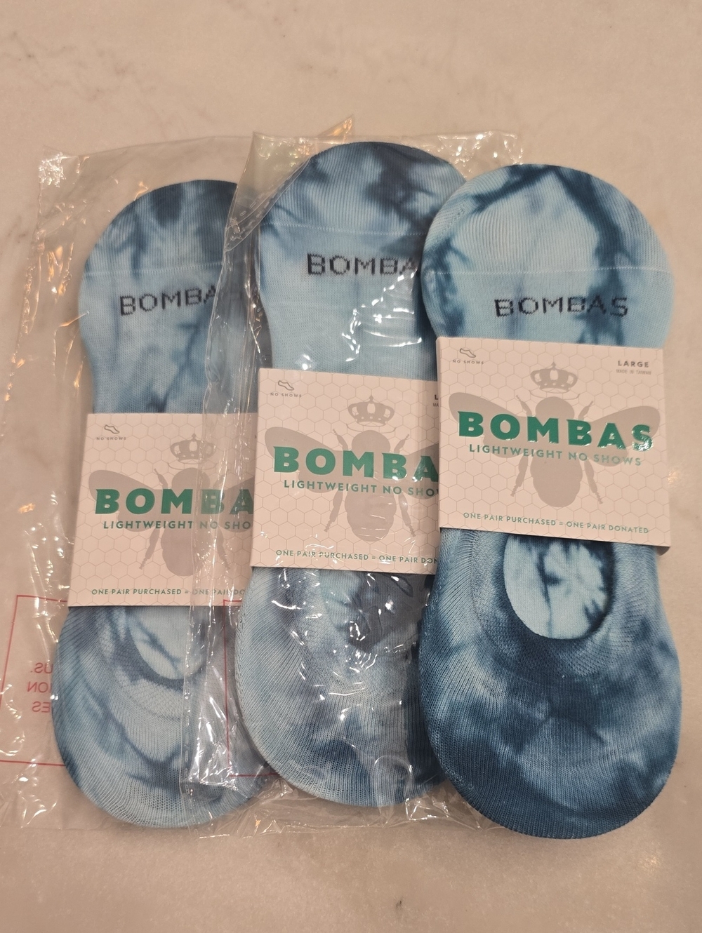 NWT 3 Pair Bombas No Show Tie Dye Socks.   Large. Unisex